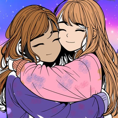 realistic two girls hugging