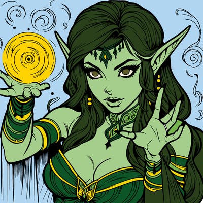 realistic scary beautiful elf sorceress casting spell