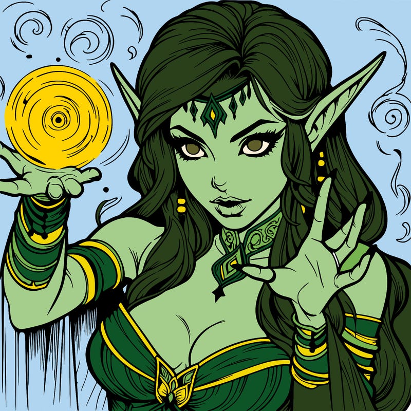 realistic scary beautiful elf sorceress casting spell