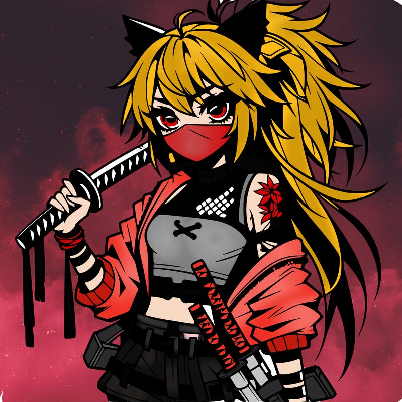 gorgeous edgy anime girl with a ninjato in one hand