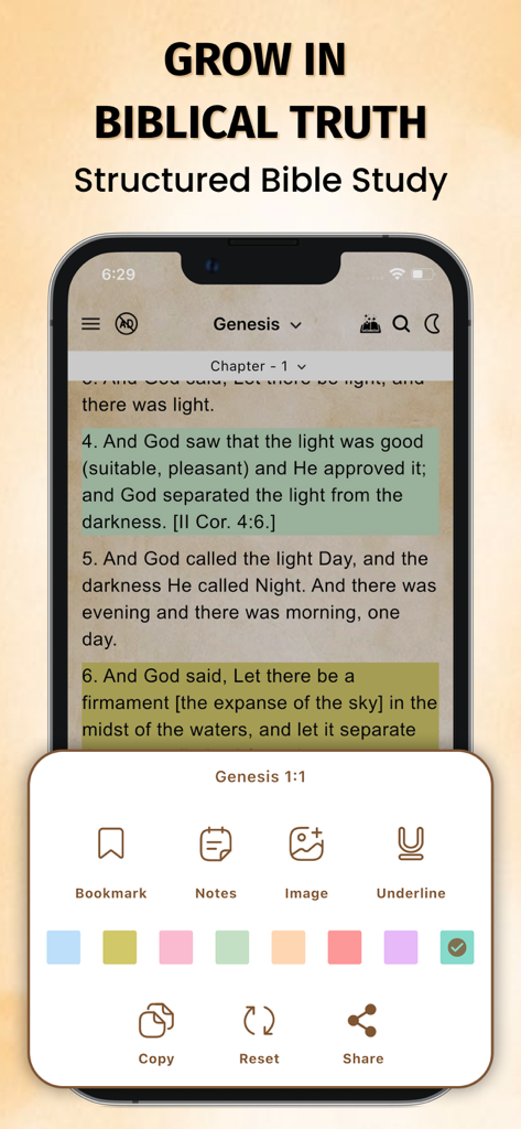 Scofield Reference Bible KJV - Scofield Reference Bible KJV App-Oberfläche, die King James Version Text mit Hervorhebungen und Studienoptionen wie Lesezeichen und Notizen zeigt