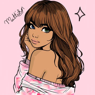 realistic girl with bangs looking over her shoulder