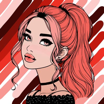 realistic girl with a ponytail on her hair and lips