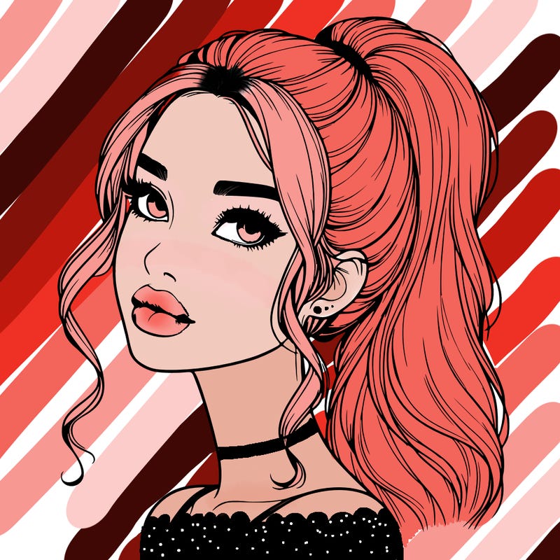 realistic girl with a ponytail on her hair and lips