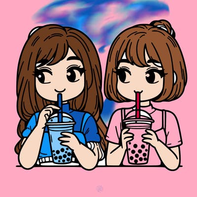 two girls drinking boba