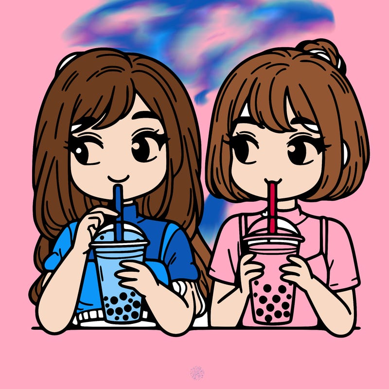 two girls drinking boba