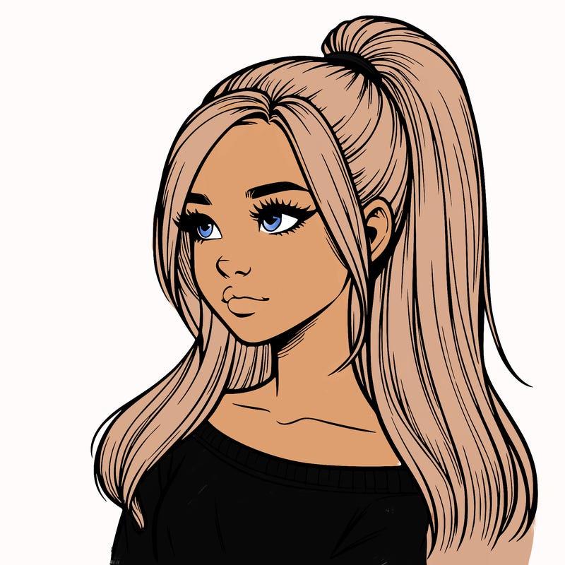 realistic girl with a high ponytail