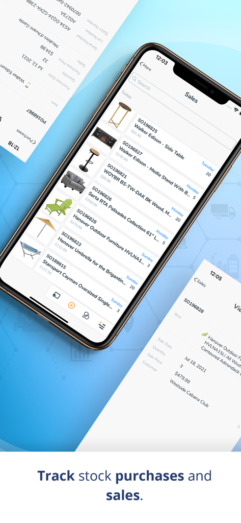 Pantalla de la aplicación Nest Egg para rastrear compras y ventas de stock en iPhone