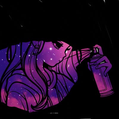 a realistic girl spray painting