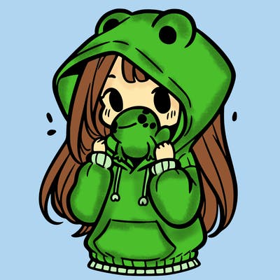 a girl holding a froggy hoodie