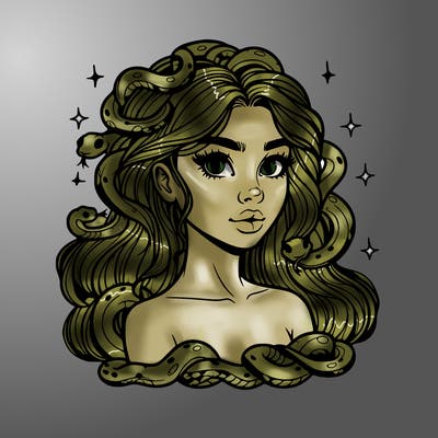 realistic girl with snakes as hair