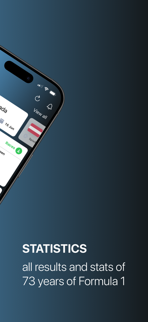 FiDB: the GP Results Archive - FiDB app interface showcasing 73 years of Formula 1 statistics and race results on an iPhone