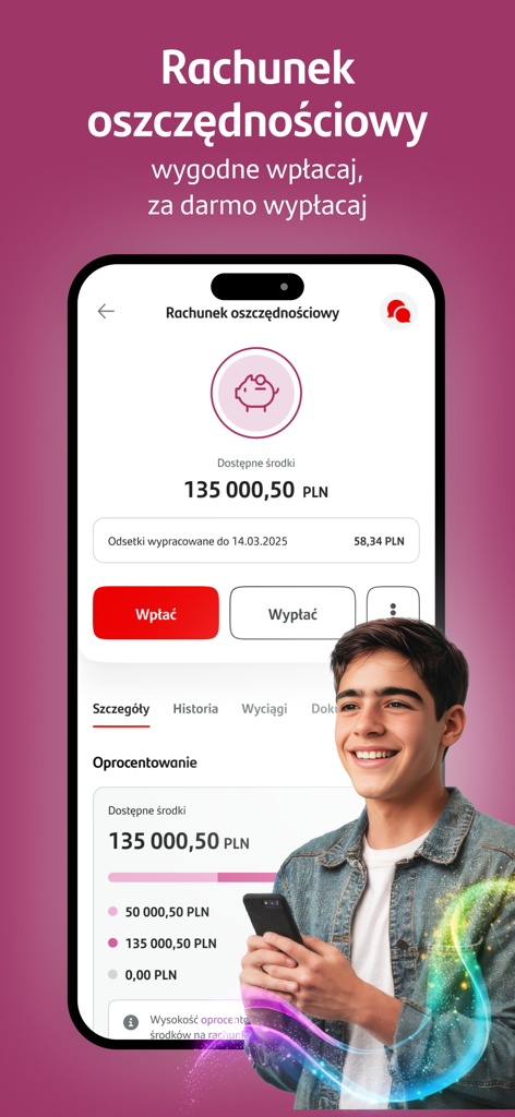 Santander Consumer Bank - Smartphone-Bildschirm mit der Benutzeroberfläche des Santander Consumer Bank Sparkontos mit Guthaben und Einlagenoptionen