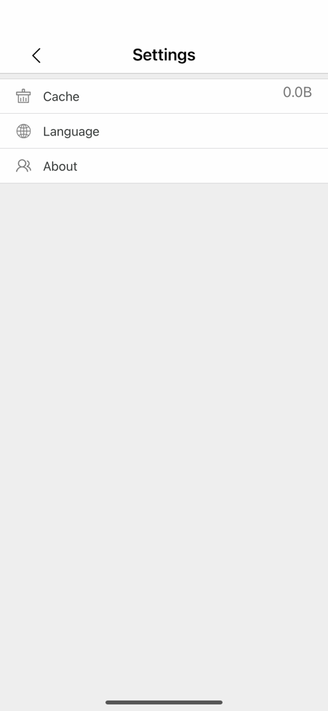 Sup-Anesok - Settings screen of the Sup-Anesok application showing options for cache management, language selection, and about information.