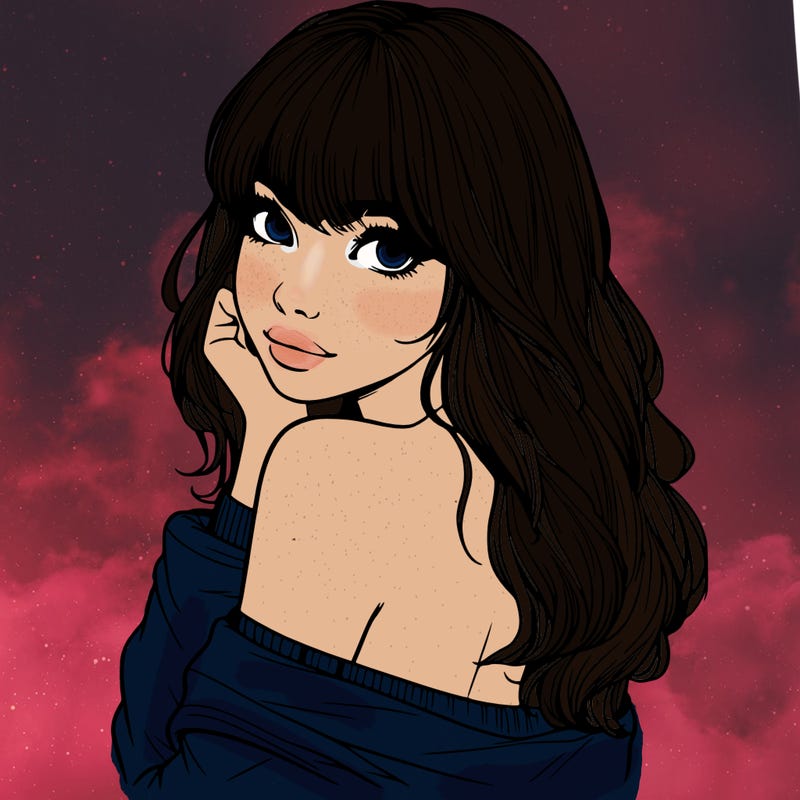 realistic girl with bangs looking over her shoulder