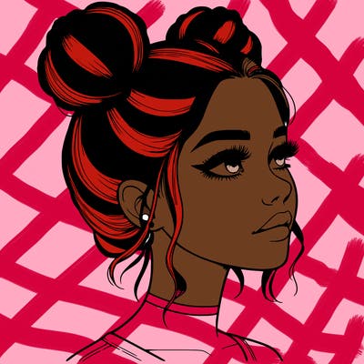 realistic girl with buns on the top of her head