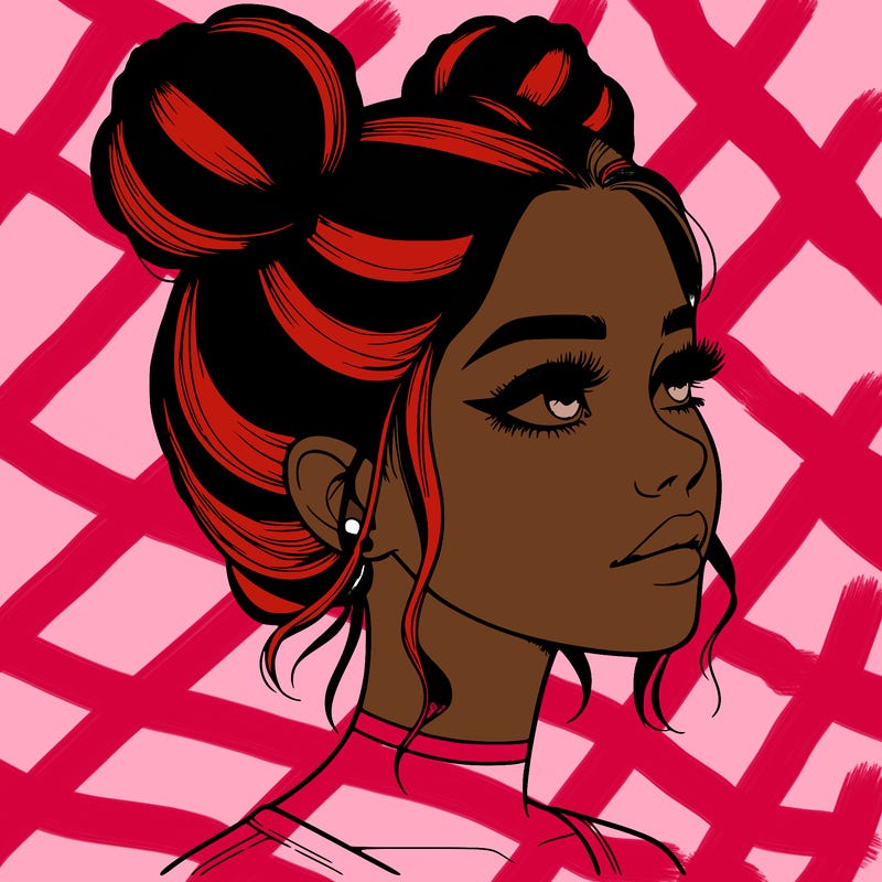 realistic girl with buns on the top of her head
