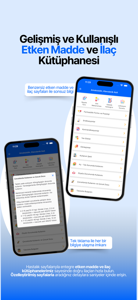Interface of Vizite medical app showing detailed drug information and pediatric dosage calculations on a smartphone