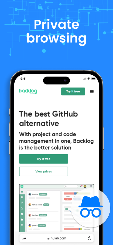 Authenticator App : Scan & 2FA - An iPhone screen showcasing the private browsing feature within the Authenticator app