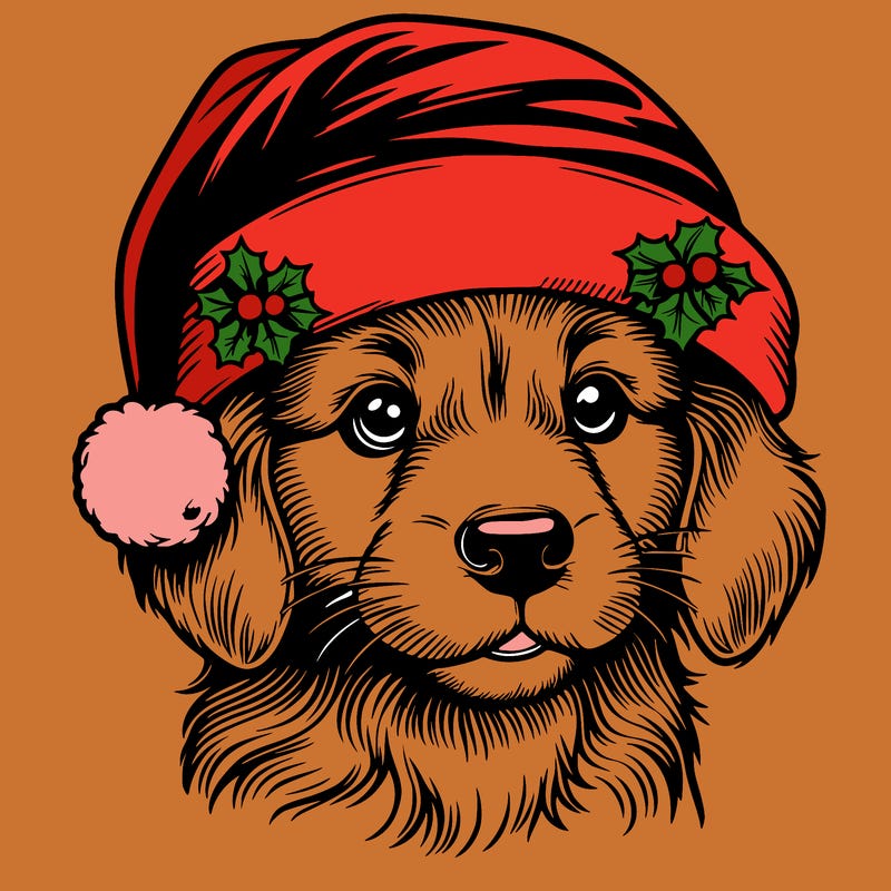 realistic dog wearing a santa hat