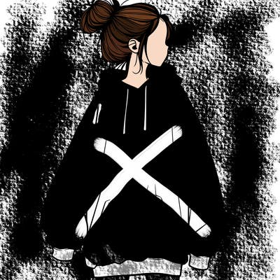 realistic girl with a oversized sweatshirt on and a bun