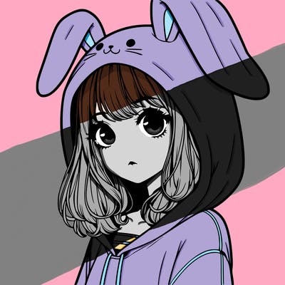 realistic girl wearing a bunny hoodie
