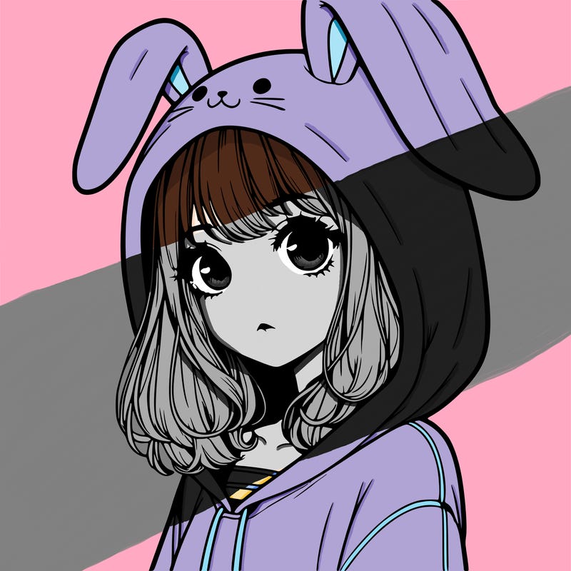 realistic girl wearing a bunny hoodie