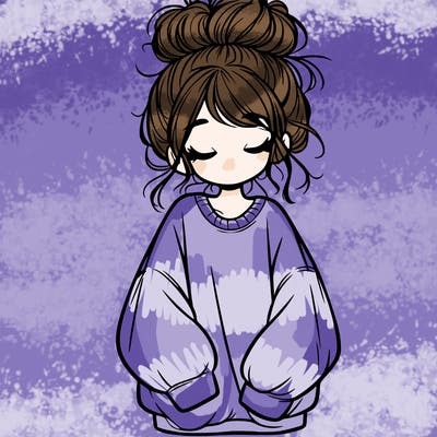 girl with baggy sweatshirt and messy bun