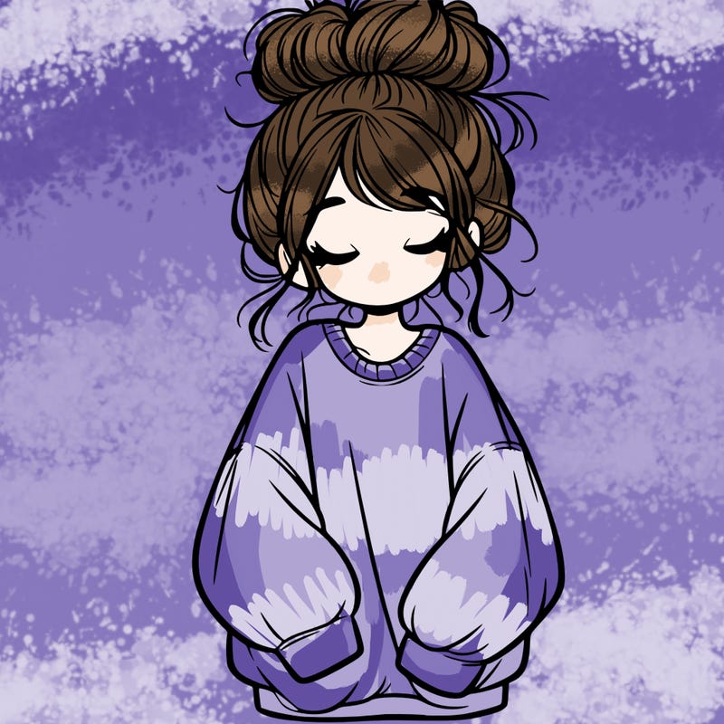 girl with baggy sweatshirt and messy bun