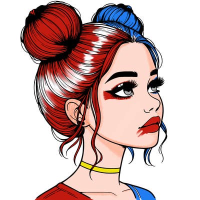 realistic girl with buns on the top of her head