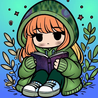 girl in oversized hoodie reading a book