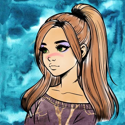 realistic girl with a high ponytail