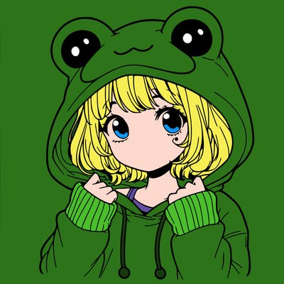 a cute teenage girl wearing a frog hoodie