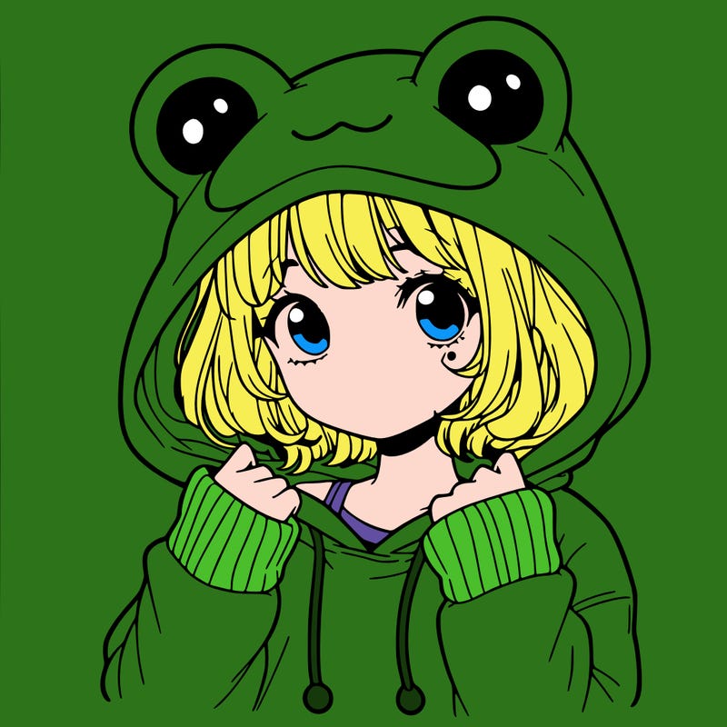a cute teenage girl wearing a frog hoodie