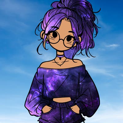 girl with a messy ponytail glasses a baggy crop top and jean shorts