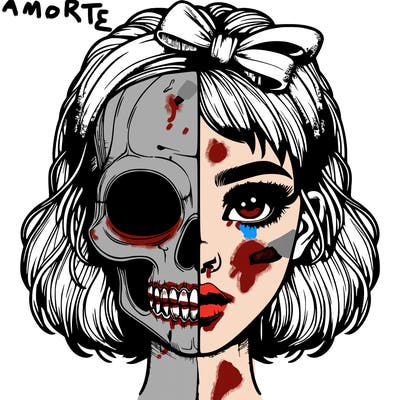 realistic girl with half skull mask