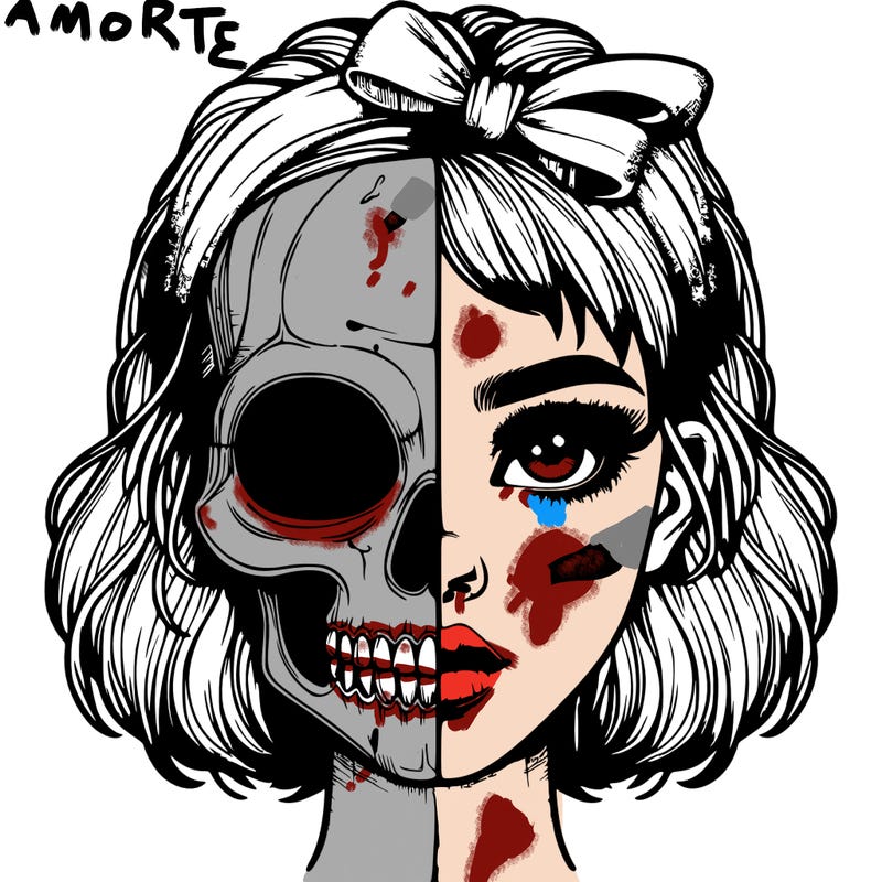 realistic girl with half skull mask