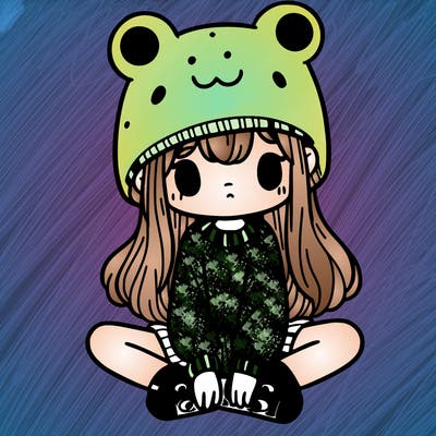 a girl wearing a frog hat and some frog socks