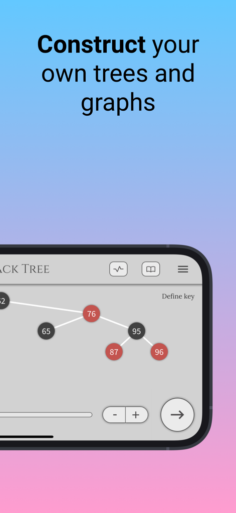 Interface of VisiGrab app showing an interactive tool to construct custom data structures like trees and graphs