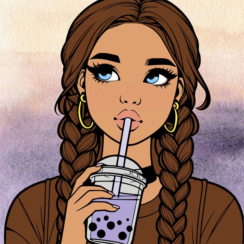 realistic girl with braided hair drinking boba