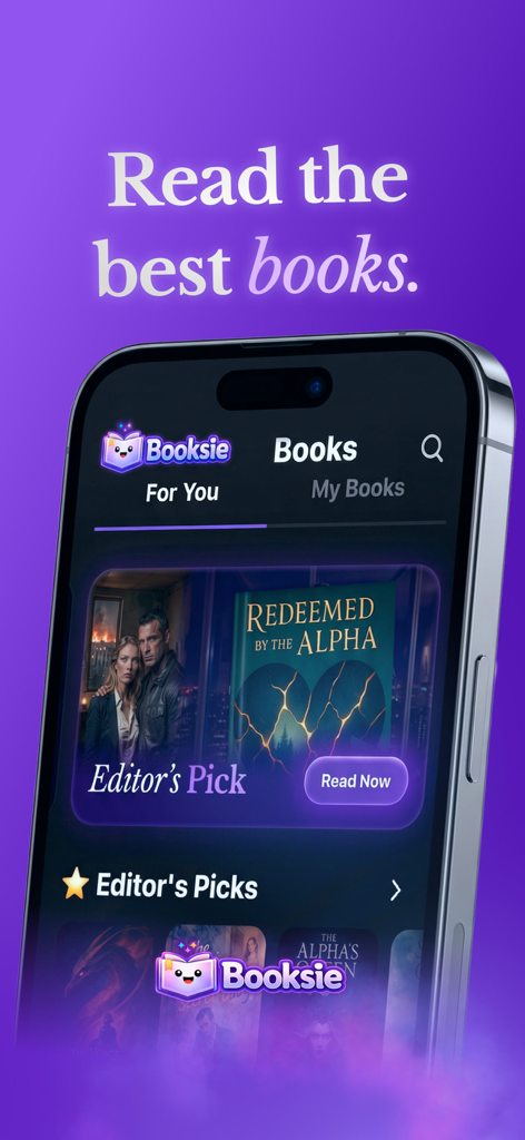 Booksie - Booksie app home screen on an iPhone showing editors picks and trending romance books