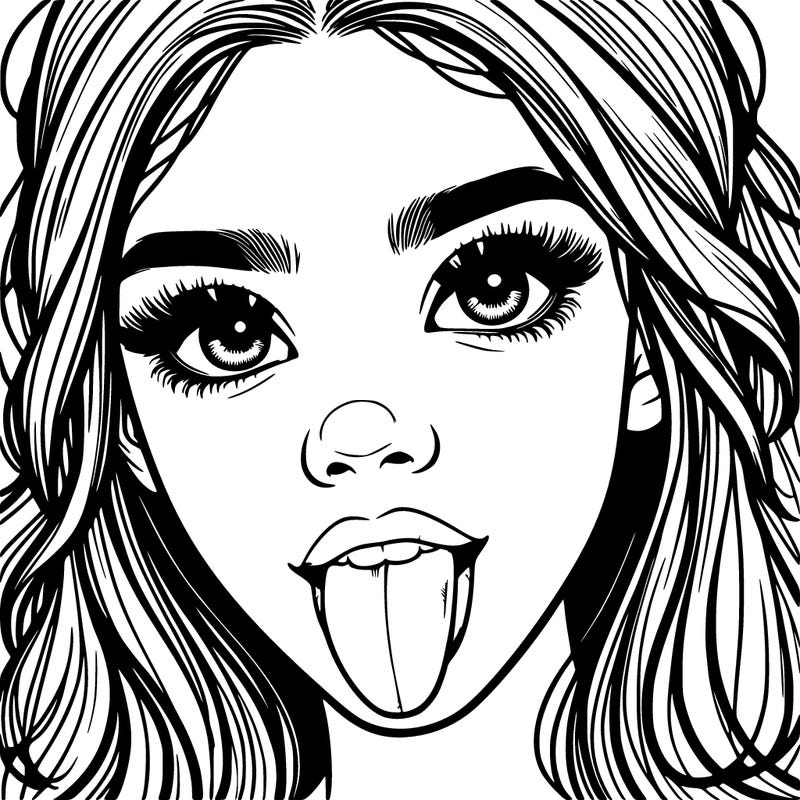 realistic girl with her tongue out