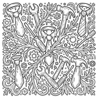 Celebrate Dad with a unique twist! This intricate coloring page features everyday tools and classic ties beautifully encased in delicate rime ice, perfect for a cool Father's Day surprise.