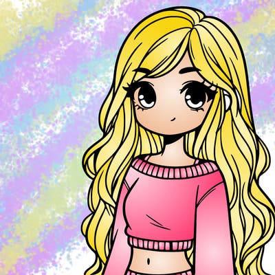 girl with long hair and a crop top with a sweater