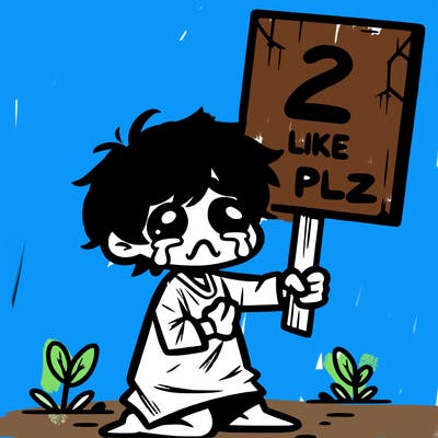 small poor toddler crying with sign that says 2 like plz