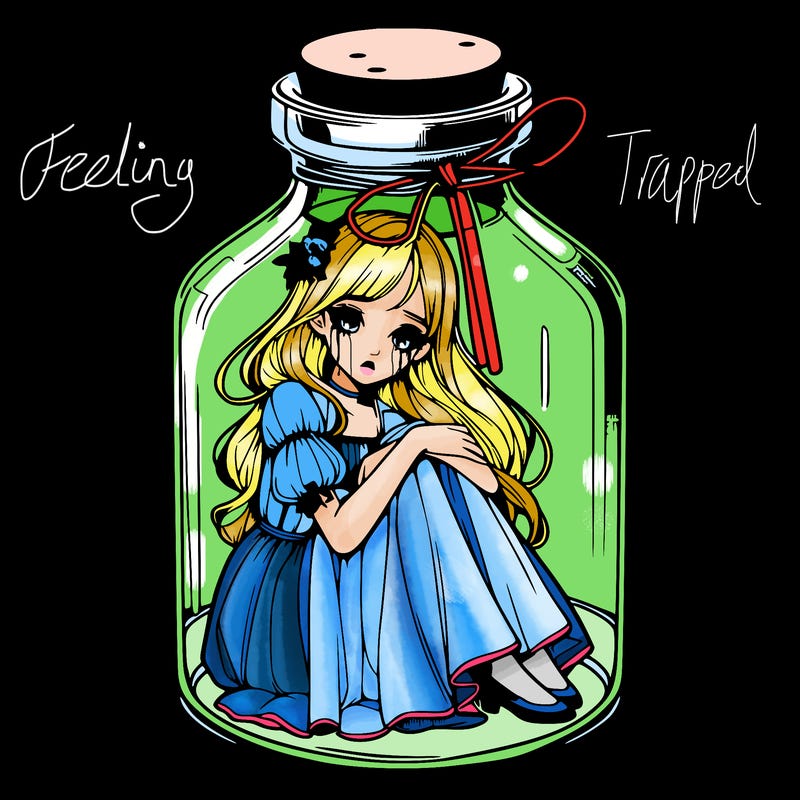 beautiful realistic girl trapped in bottle