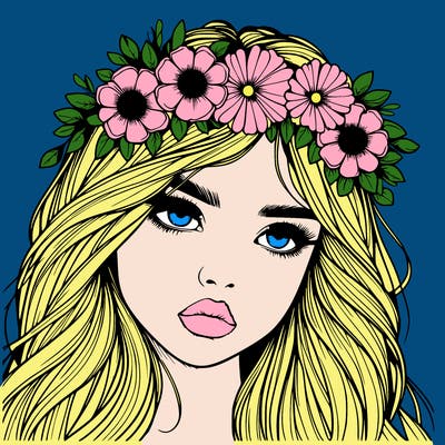 realistic girl with flowers crown