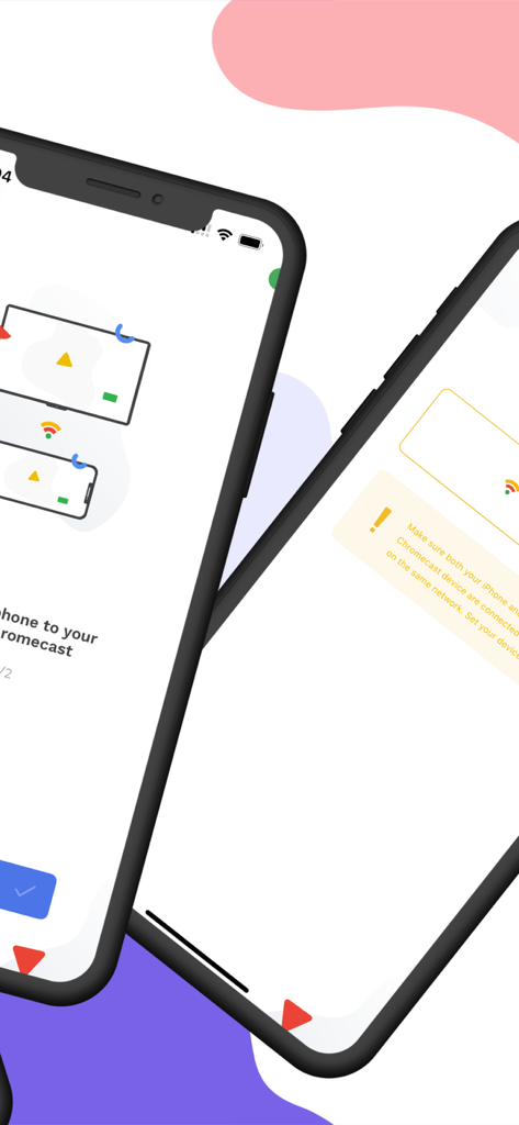TV Cast Mirror for Chromecast - iPhone displaying setup screens for mirroring to Chromecast
