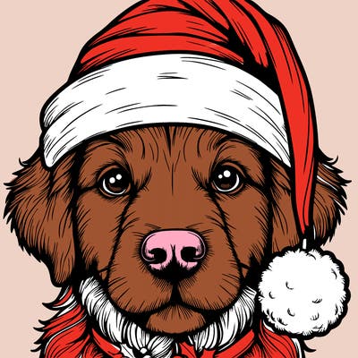 realistic dog with a christmas hat