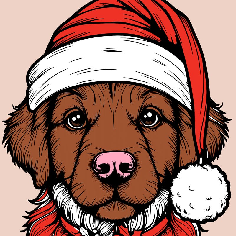 realistic dog with a christmas hat